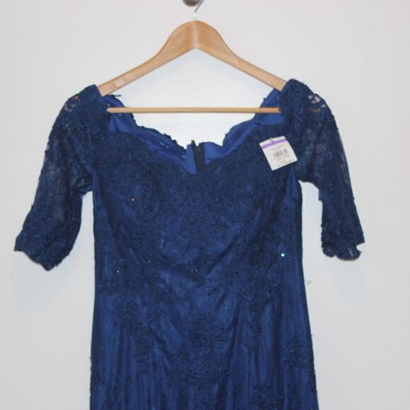 NWT La Femme Beaded V-Neck Lace Gown blue Maxi Dress Women Size 8 $639 - Picture 6 of 15